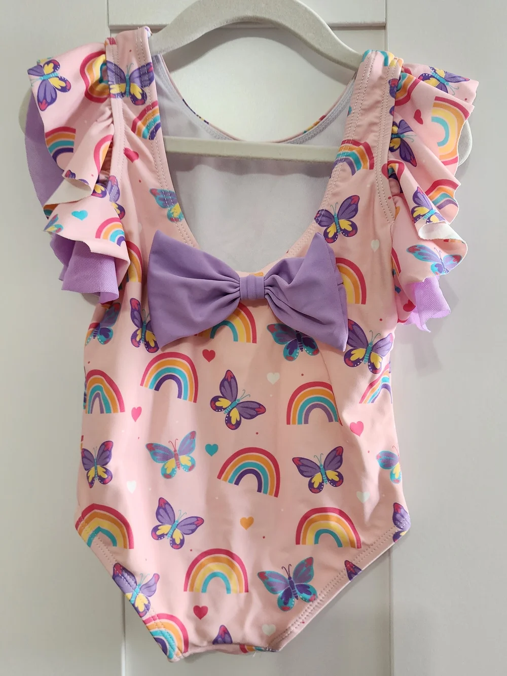 RuffleButts Pink Rainbow & Purple Butterfly Ruffle Swimsuit 18-24M NEW!